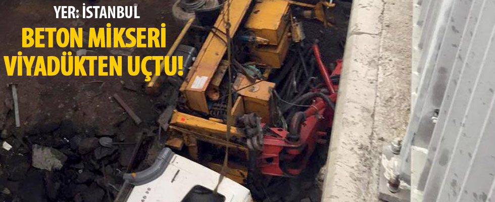 İstanbul'da beton mikseri viyadüğe düştü
