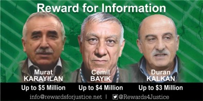 ABD 3 PKK'lı Terörist İçin 12 Milyon Dolar Ödül Koydu