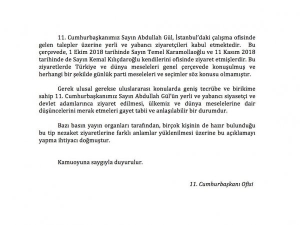 Gül'den Kılıçdaroğlu ve Karamollaoğlu açıklaması
