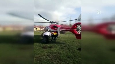 Damdan Düşen Kişi Ambulans Helikopterle Hastaneye Götürüldü