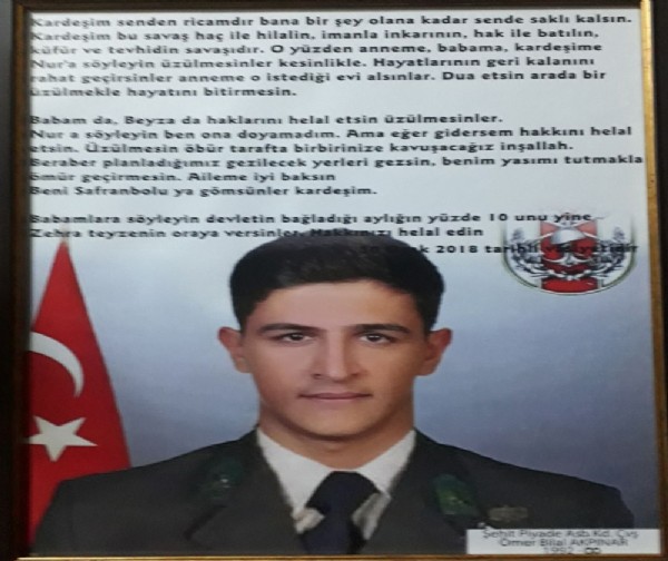 Afrin şehidinin vasiyeti ortaya çıktı