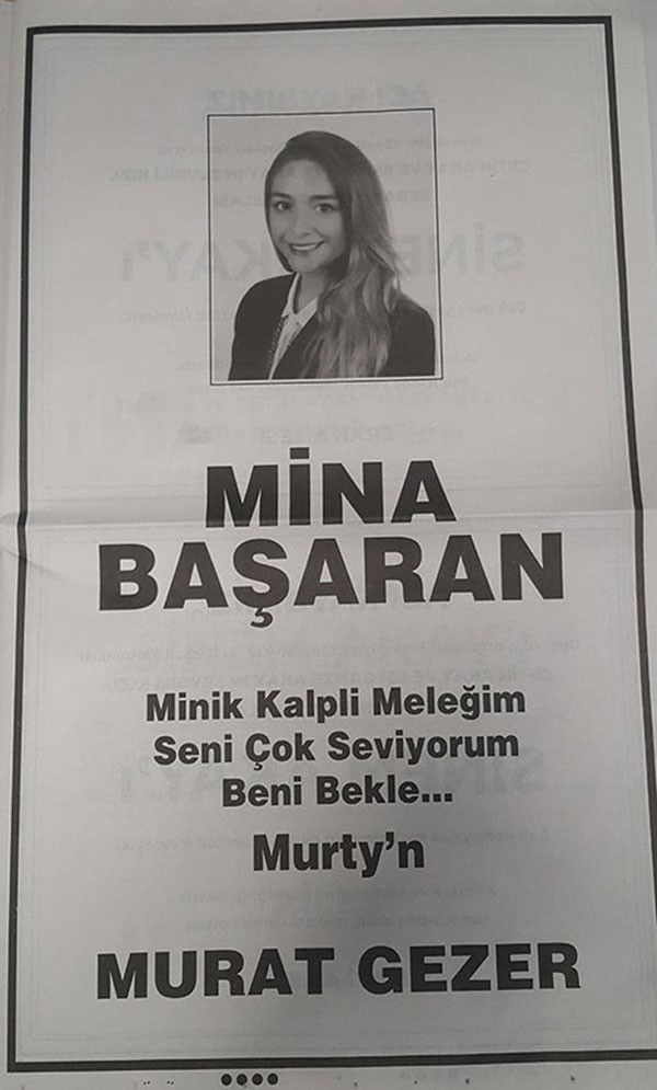 Mina Başaran'ın nişanlısından duygusal ilan