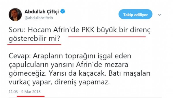Abdullah Çiftçi PKK'nın direnemeyeceğini günler önce söylemişti
