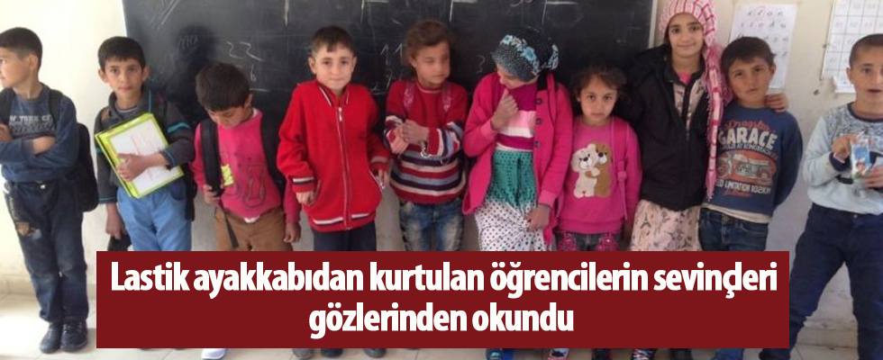 Lastik ayakkabıdan kurtulan öğrencilerin sevinçleri gözlerinden okundu