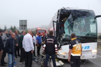 TEM OTOYOLU - Tem Otoyolunda Yolcu Otobüsünün Çarptığı Balık Yüklü Kamyon Şarampole Uçtu Açıklaması 3 Yaralı