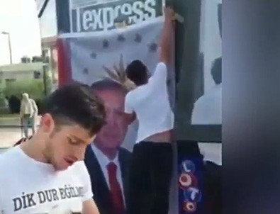Skandal afişleri indirdiler Erdoğan'ın afişini astılar