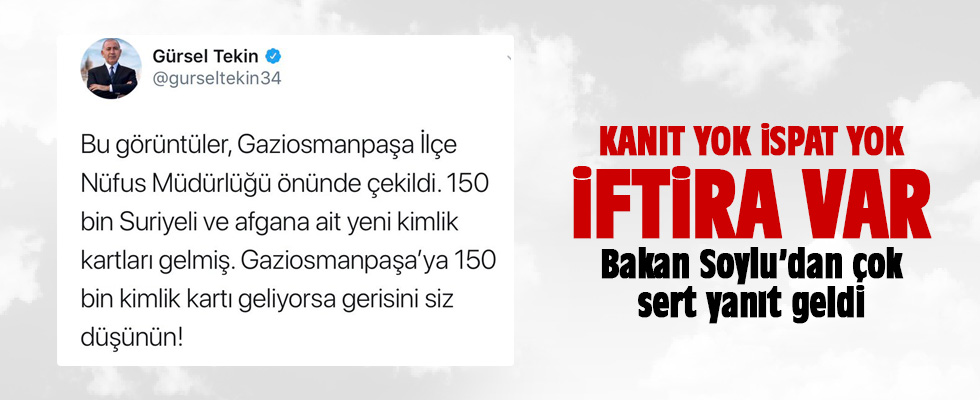 Bakan Soylu'dan CHP'li Tekin'in iddialarına yalanlama