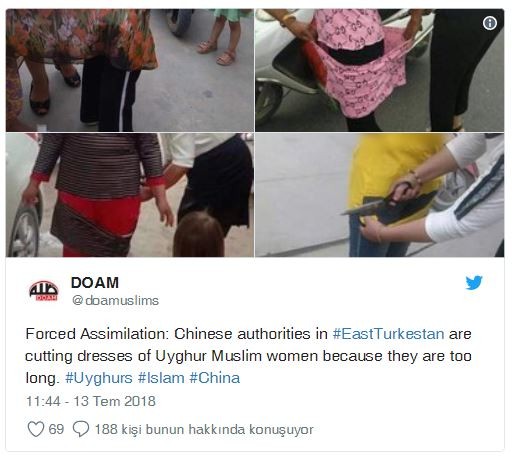 Çin'den görülmemiş zulüm: Müslüman kadınların elbiselerini kestiler!