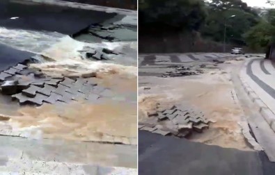 Çengelköy'de Yağış Nedeniyle Yol Çöktü