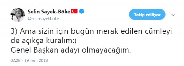 Selin Sayek Böke: Aday olmayacağım