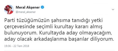 İYİ Parti Genel Başkanı Akşener Açıklaması 'Kurultayda Aday Olmayacağım'
