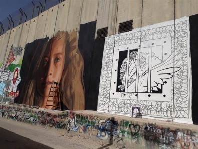 Filistinli Sanatçılar, Ayrım Duvarı'na 'Cesur Kız' Tamimi'nin Resmini Çizdi
