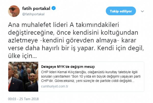 Fatih Portakal'dan Kılıçdaroğlu'na eleştiri