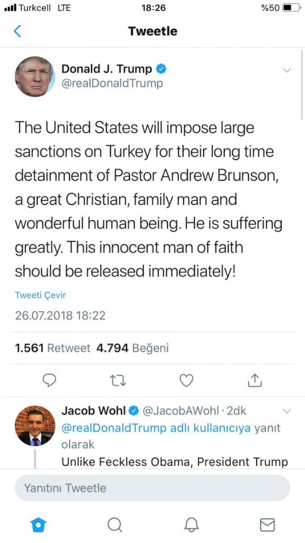 Trump'tan Türkiye'ye Brunson tehdidi!