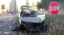 ALMINA - Bariyerlere Çarpan Otomobil Alev Aldı Açıklaması 1 Ölü, 3 Yaralı
