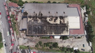Hadımköy'de Fabrika Yangınında Son Durum Havadan Görüntülendi
