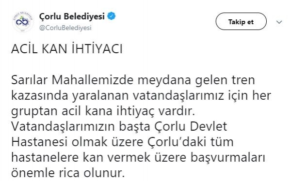 Çorlu Belediyesi'nden çağrı