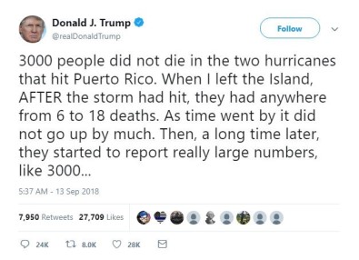 Trump Açıklaması 'Porto Rico'da 3 Bin Kişi Ölmedi'