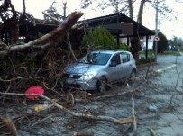 ŞİDDETLİ RÜZGAR - Şiddetli Rüzgardan Aracın Üstüne Elektrik Direği Devrildi