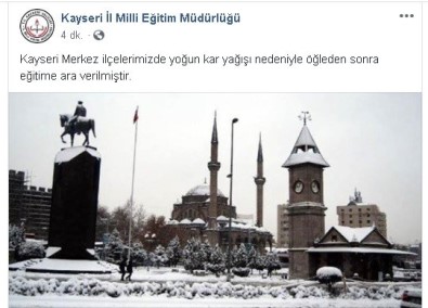 Kayseri'de Okullar Öğleden Sonra Tatil Edildi