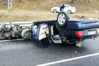 ÜNLÜPıNAR - Kayganlaşan Yolda Kontrolden Çıkan Otomobil Takla Attı Açıklaması 5 Yaralı
