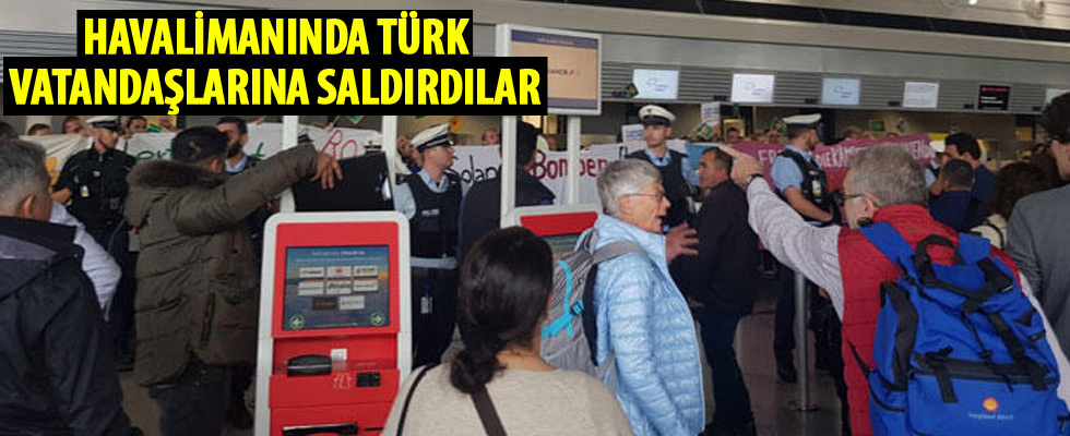 Terör örgütü PKK/PYD yandaşları, Frankfurt Havalimanı'nda Türklere saldırdı