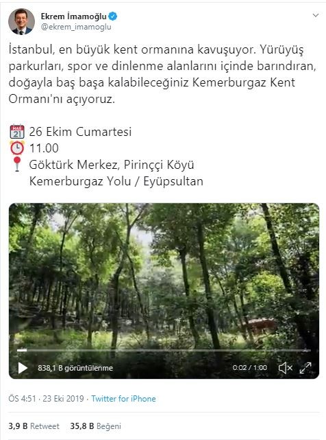 Bakanlıktan Kemerburgaz Kent Ormanı açıklaması