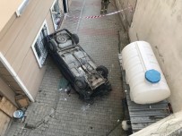 TAŞPıNAR - Otomobil 6 Metre Yükseklikten Binanın Bahçesine Düştü