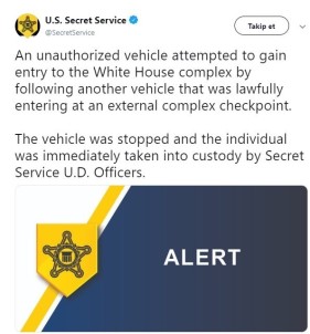 Beyaz Saray'da Şüpheli Araç Paniği