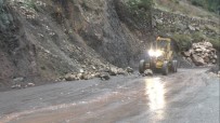 KÖY YOLLARI - Yağmur Sonrası Ağaçlar Ve Kaya Parçaları Yola Düştü