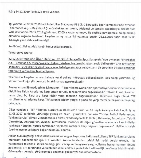 Beşiktaş'tan TFF'ye süre!