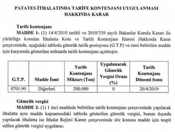 Patatese vergi ayarı