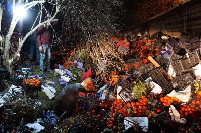 25 Ton Domates Yüklü Tır Devrildi Karayolu Domates Tarlasına Döndü