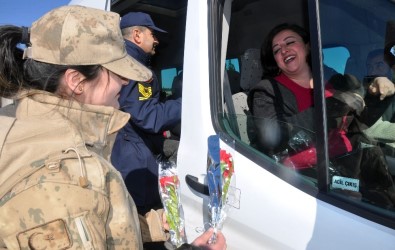 Midyat'ta Jandarma Ekipleri Kadınlara Karanfil Dağıttı