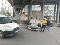 METROBÜS DURAĞI - Takla Atan Araç Trafiği Durma Noktasına Getirdi