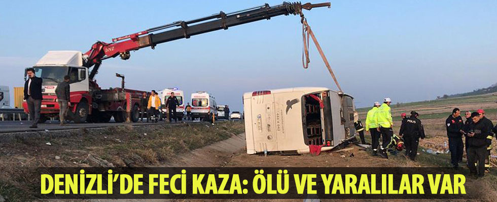 Denizli'de yolcu otobüsü devrildi: 2 ölü, 22 yaralı