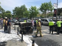YAYA TRAFİĞİ - Maslak'ta Otomobil Alev Alev Yandı, Yol Trafiğe Kapandı