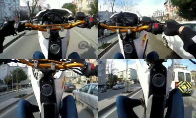 Motosikletlinin 'Tek Teker Terörü' Kamerada