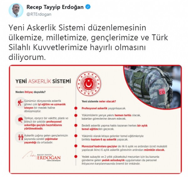Cumhurbaşkanı Erdoğan'dan Yeni Askerlik Sistemi mesajı