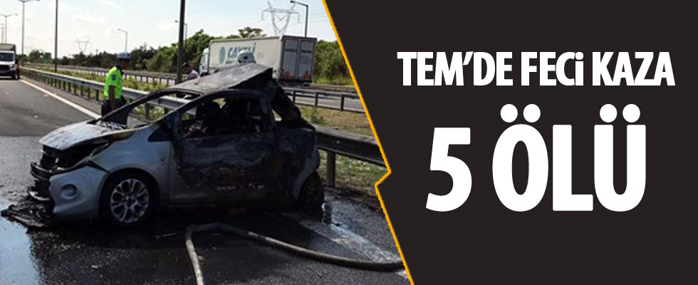 TEM'de TIR otomobile arkadan çarptı: 5 ölü