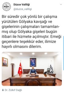 Vali Dağlı Sosyal Medya Hesabından Açıkladı