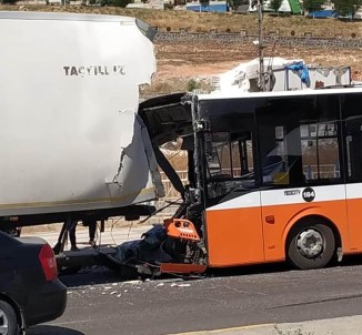 Belediye Otobüsü Tıra Çarptı Açıklaması 1 Yaralı