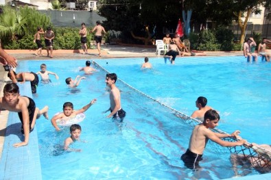 Gençler Havuzda Yüzerek Serinliyor