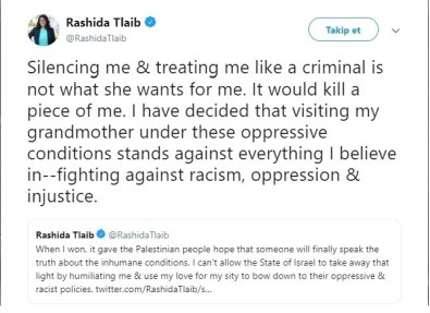 Kongre Üyesi Rashida Tlaib'den İsrail Kararı