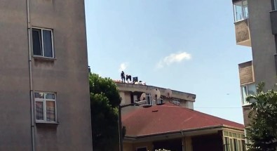 (Özel) Pendik'te 5 Katlı Binanın Çatısında Tehlikeli Çalışma Kamerada