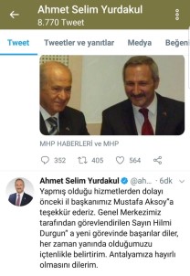 MHP Antalya İl Başkanlığına Hilmi Durgun Getirildi