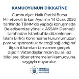 Bursa Büyükşehir Belediyesi CHP'li Aydın'ın İddialarını Yalanladı