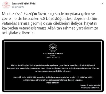 İstanbul İl Sağlık Müdürü Kemal Memişoğlu'ndan Deprem Açıklaması