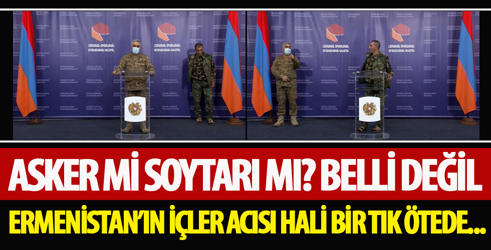 Ermenistan Savunma Bakanlığı Sözcüsü, basın toplantısı yaparken arkasındaki terlikli umursamaz asker dikkat çekti
