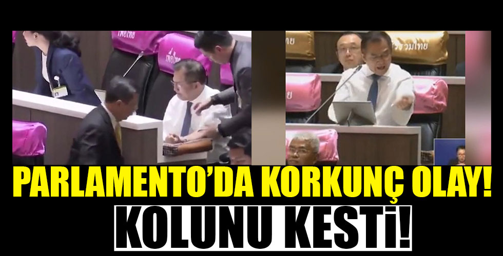 Parlamentoda kan donduran anlar! Kolunu kesti!